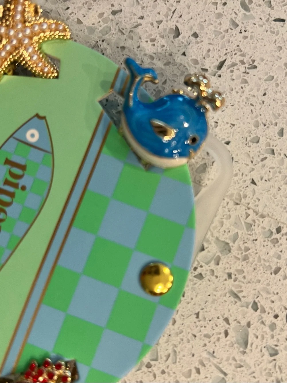 Piper K Sea Life Hair Clip Set - Green & Blue Checkerboard Backing